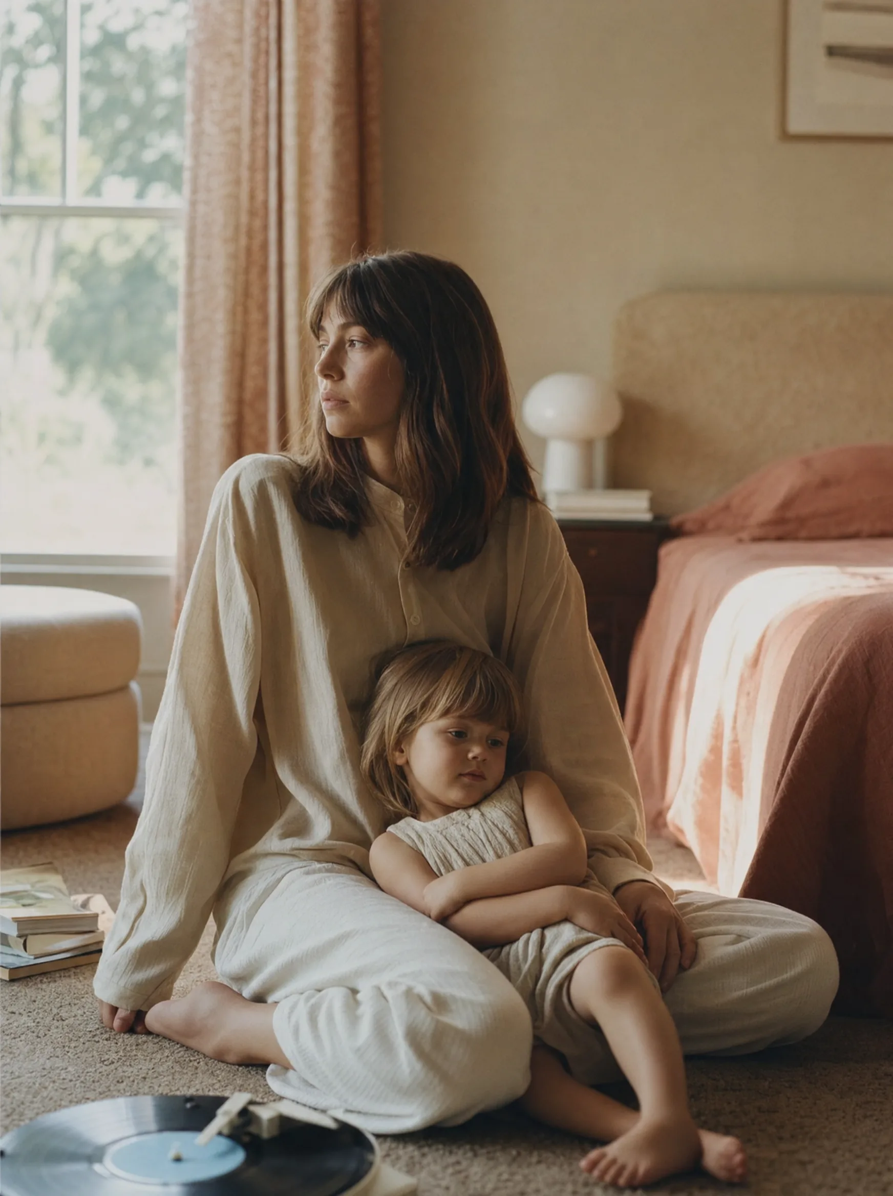 Mother sitting quietly with toddler after the meltdown ended
